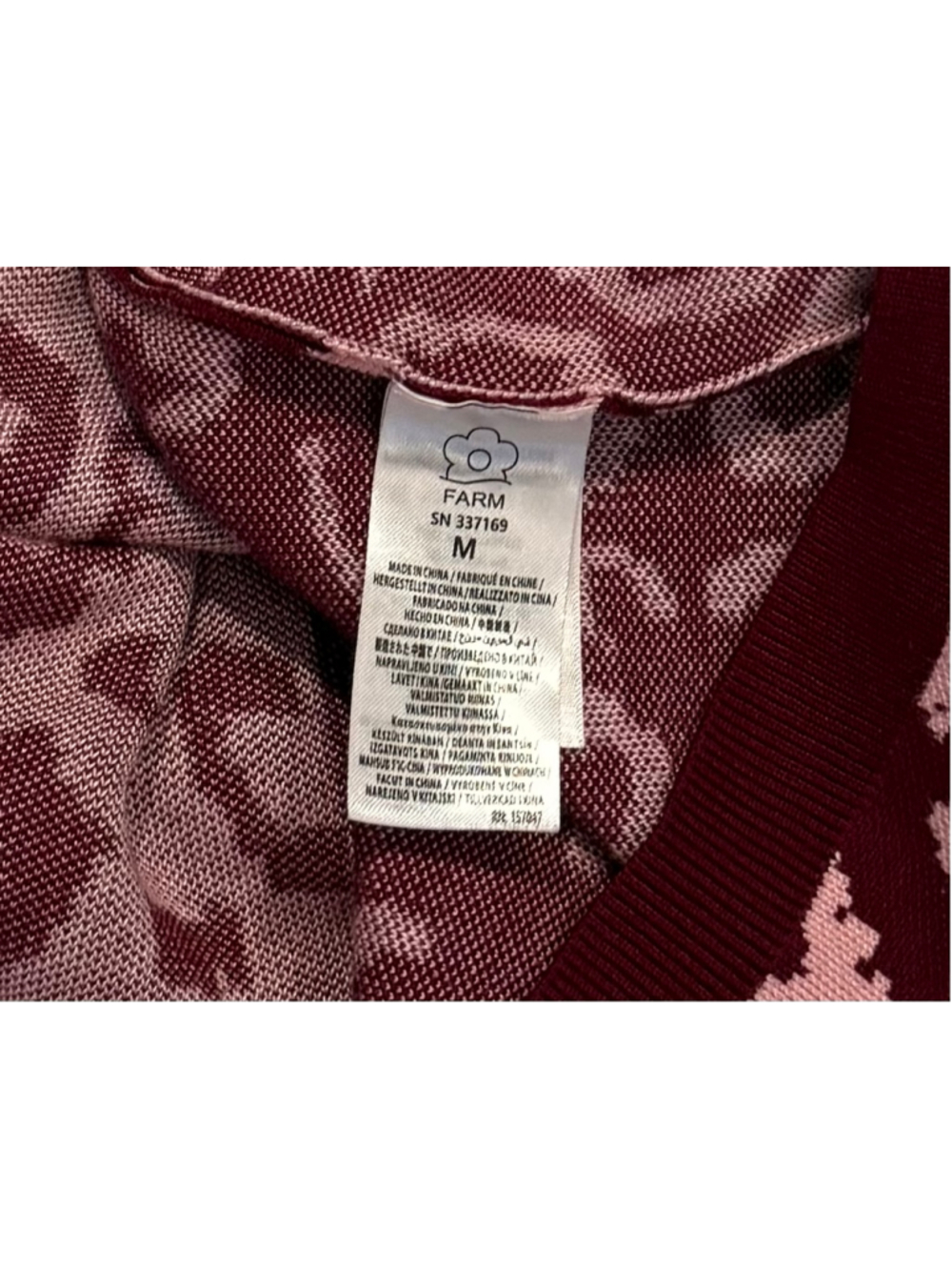 Farm Rio Mixed Leopard V-Neck Knit Midi Cardigan Dress Pink Burgundy Size Medium - Picture 7 of 7